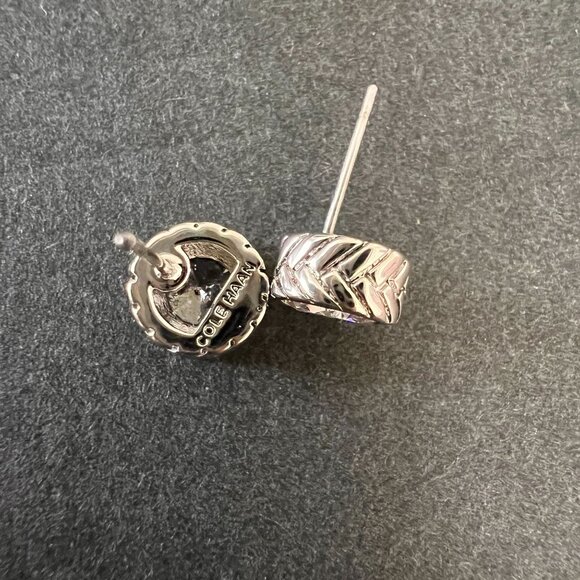 NOC Cole Haan Genuine CZ Basket Weave Bezel Set Stud Earrings Rhodium Pl… - Picture 5 of 6